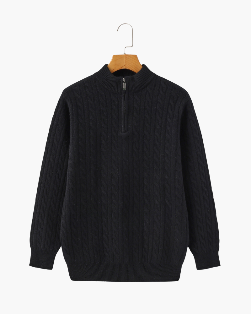 Mezzo zip in 100% cashmere a maglia a trama fitta