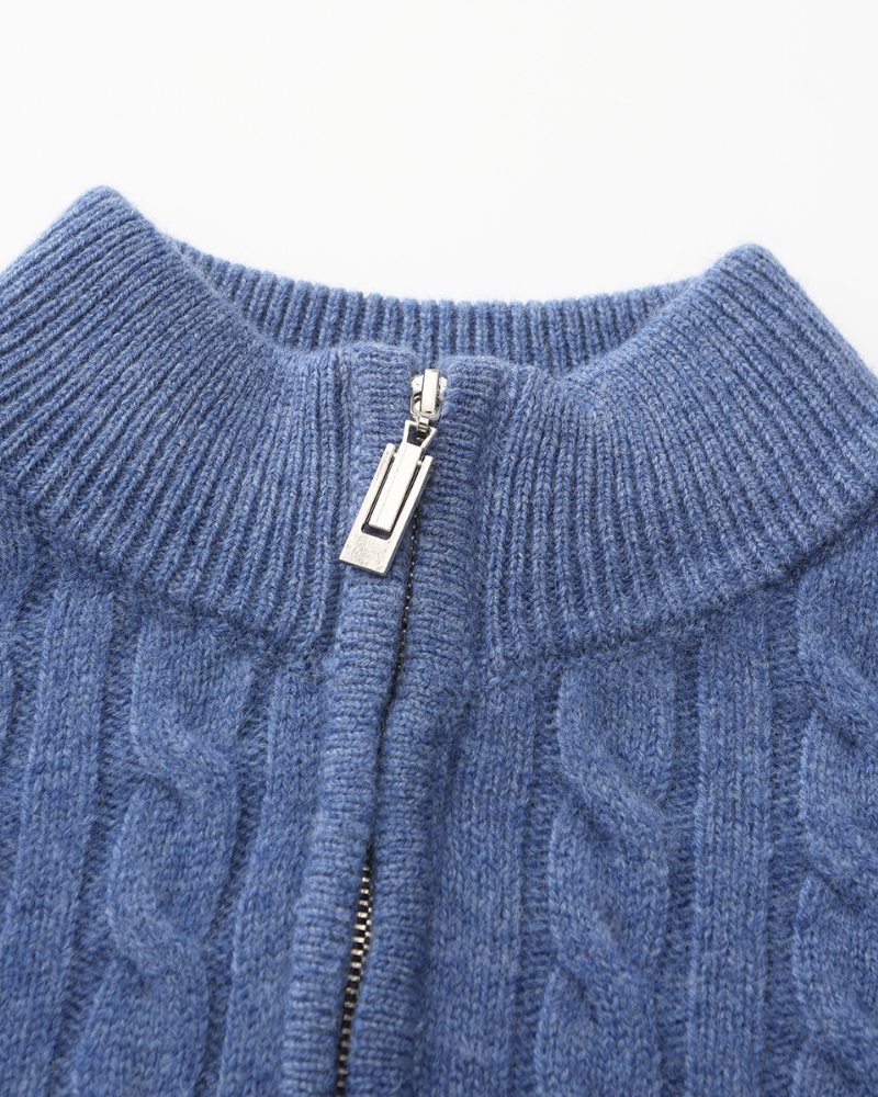 Mezzo zip in 100% cashmere a maglia a trama fitta