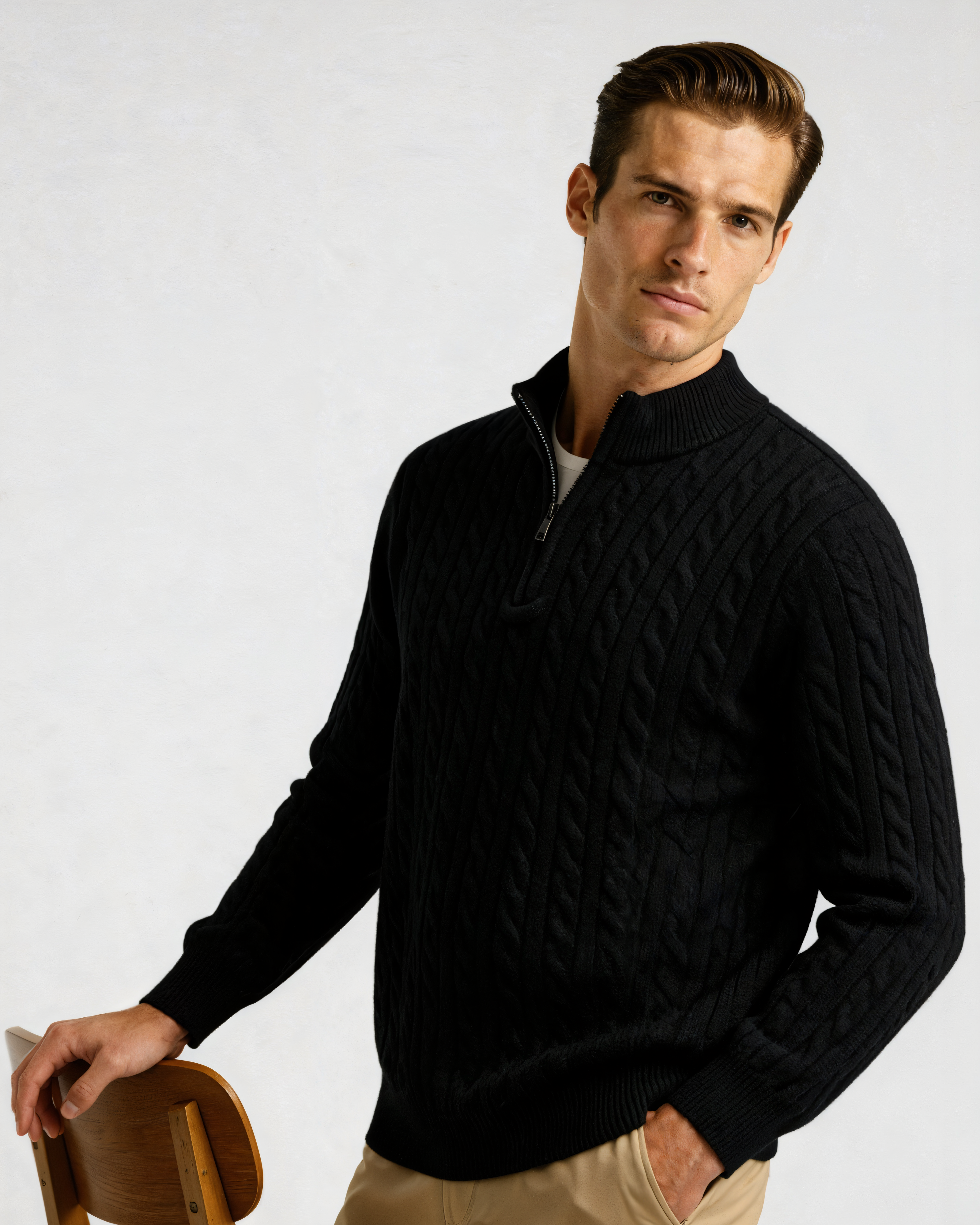 Mezzo zip in 100% cashmere a maglia a trama fitta