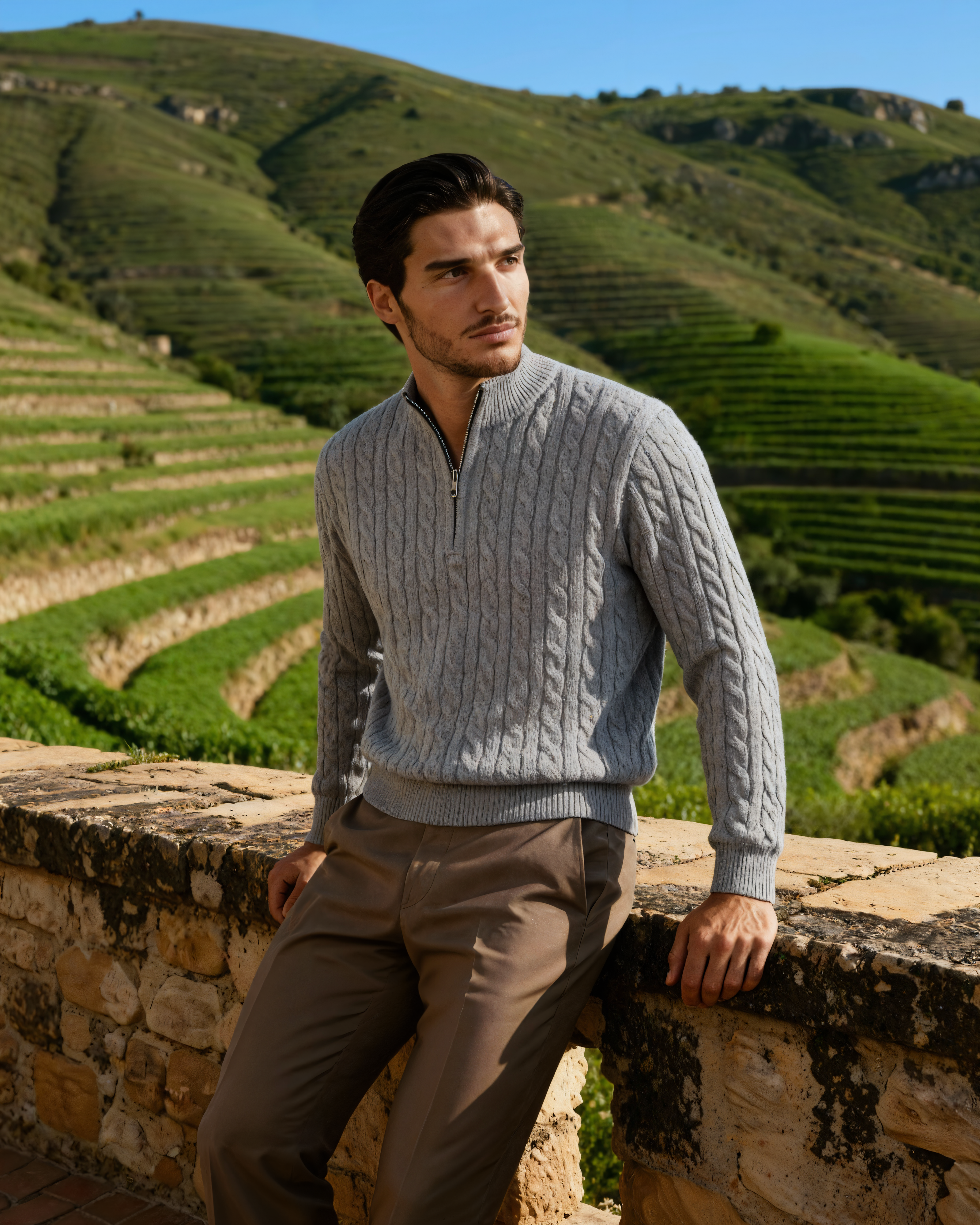 Mezzo zip in 100% cashmere a maglia a trama fitta