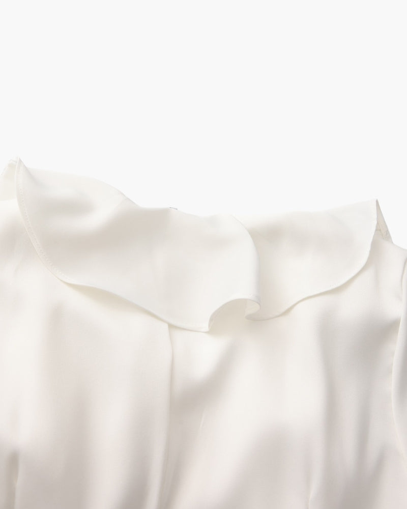 Vestito Midi con Volant e Bottoni Perla