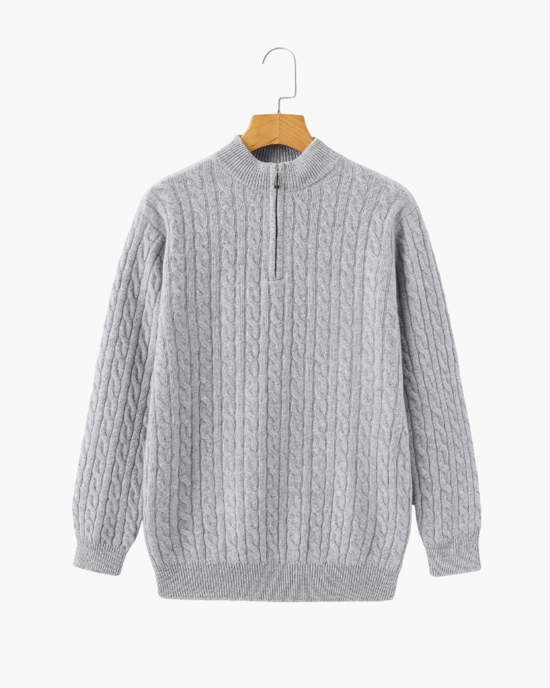 Mezzo zip in 100% cashmere a maglia a trama fitta