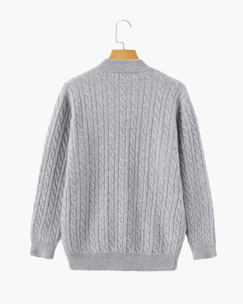 Mezzo zip in 100% cashmere a maglia a trama fitta