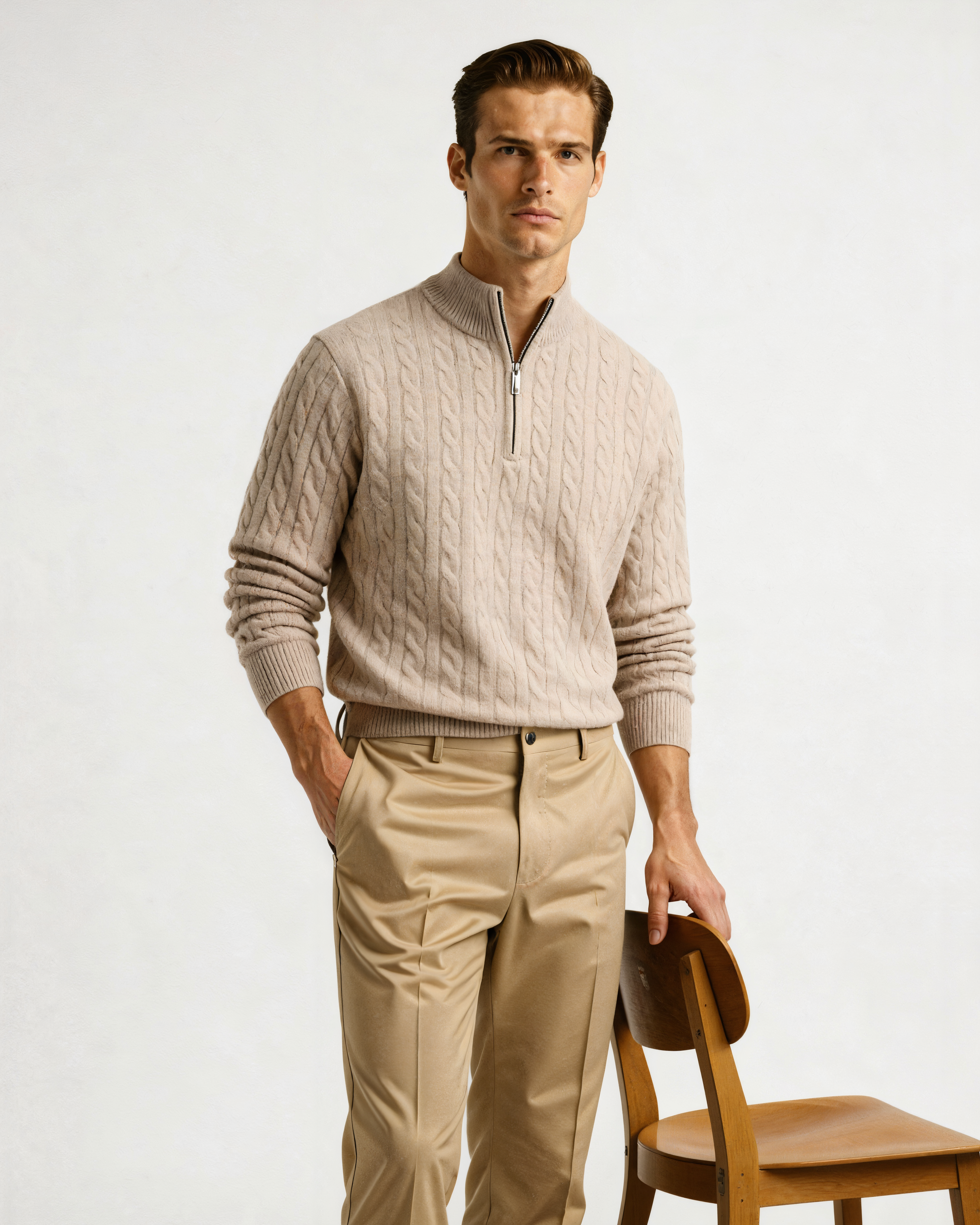 Mezzo zip in 100% cashmere a maglia a trama fitta