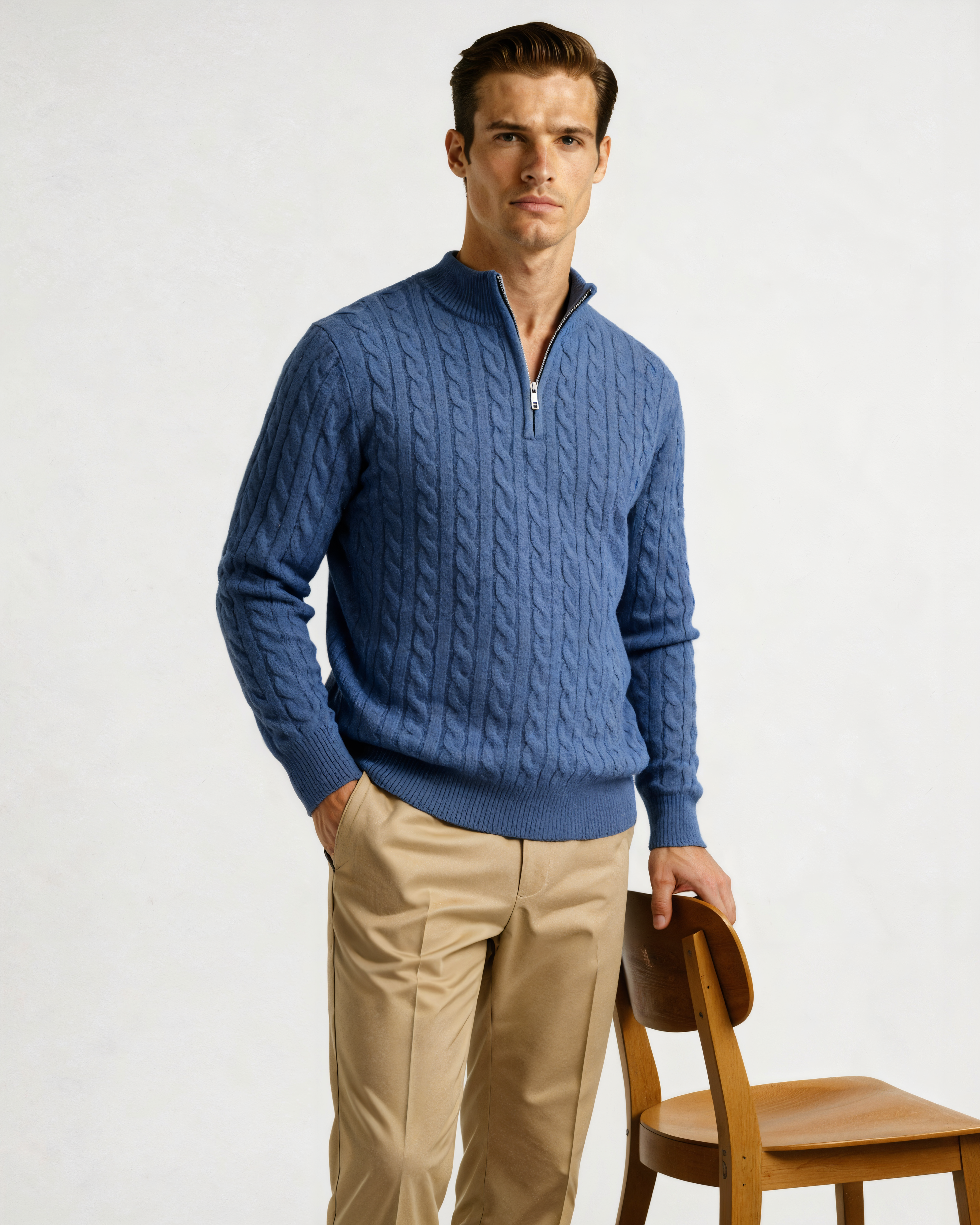 Mezzo zip in 100% cashmere a maglia a trama fitta