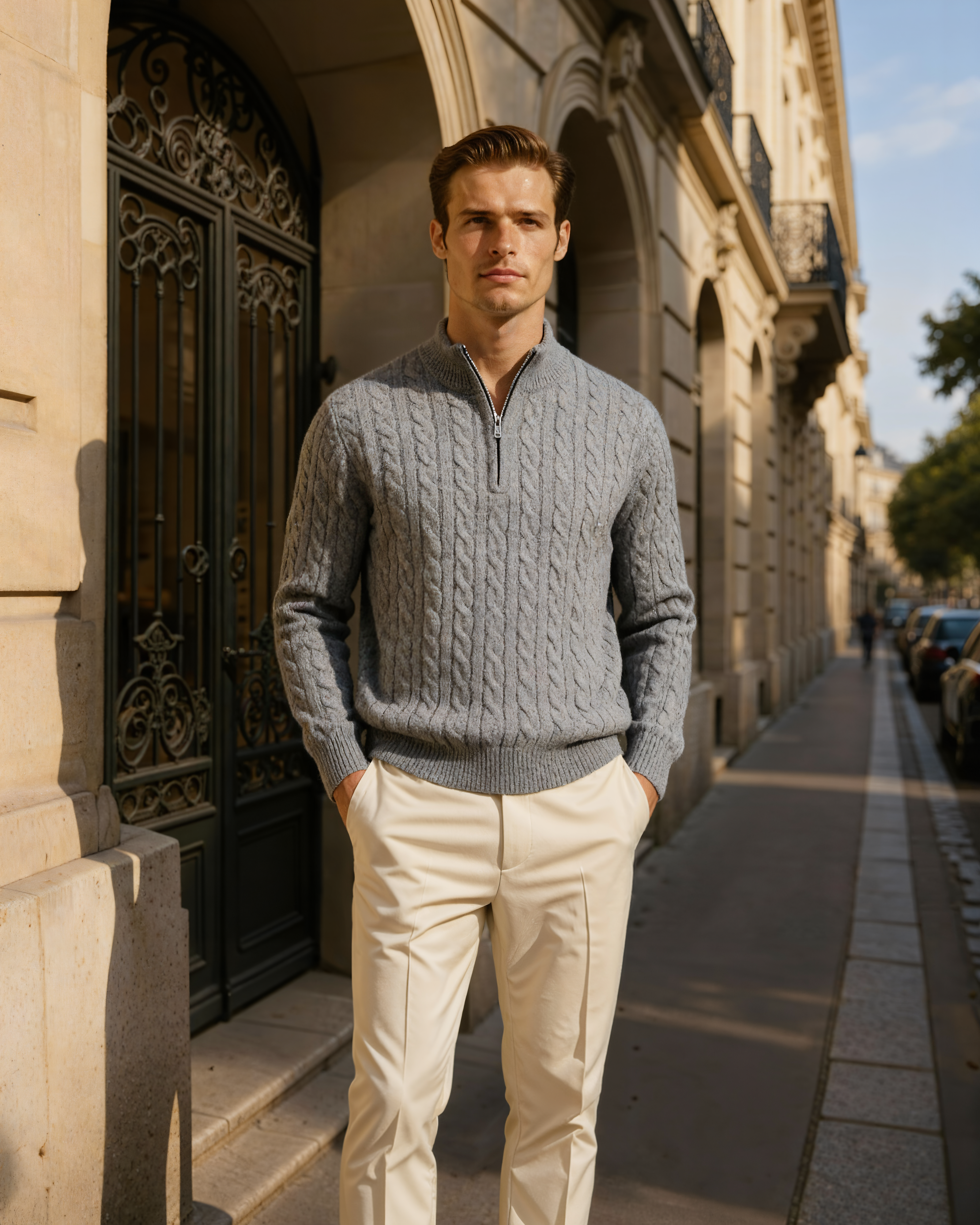 Mezzo zip in 100% cashmere a maglia a trama fitta